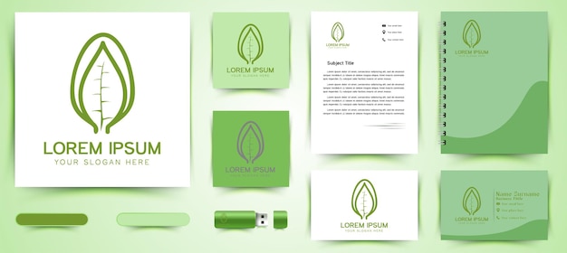 Free vector spoon, leaf healthy food logo and business branding template design