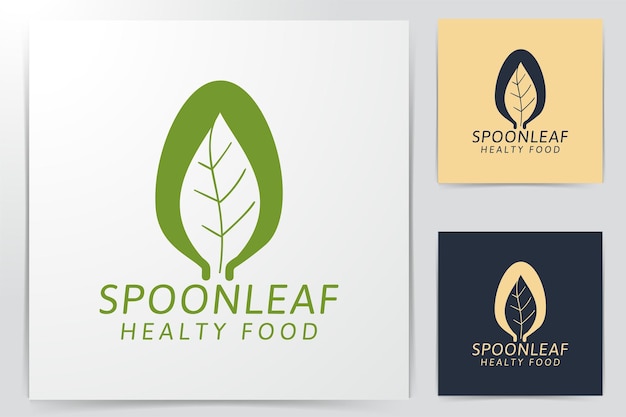 Ложка и лист. органическая еда. здоровые идеи логотипа. Дизайн логотипа вдохновения. Шаблон векторные иллюстрации. Изолированные на белом фоне