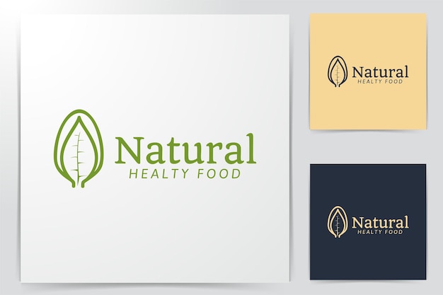スプーンと葉。自然食品。健康的なロゴのアイデア。インスピレーションのロゴデザイン。テンプレートベクトルイラスト。白い背景に分離