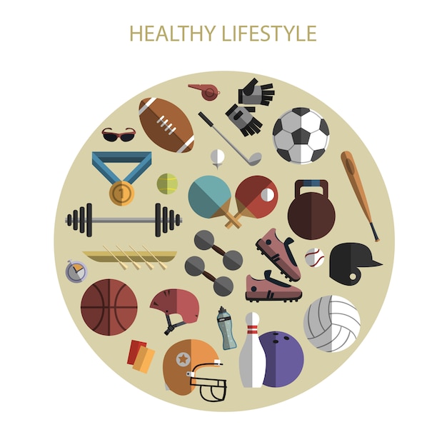 Sport accessories icons composition circle