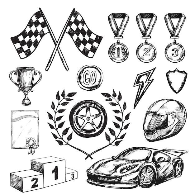 Sport award sketch icon set