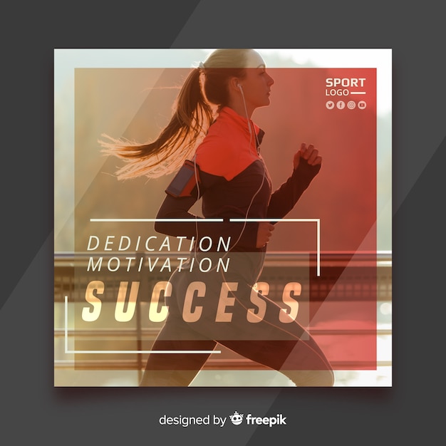 Free vector sport banner template with photo