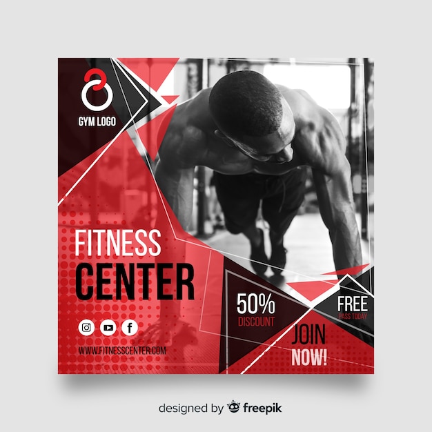 Sport banner with photo flat design