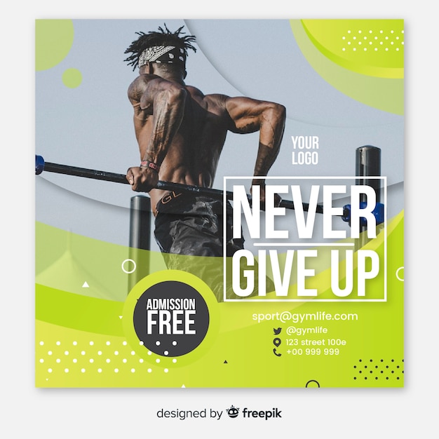 Free vector sport banner with photo flat design