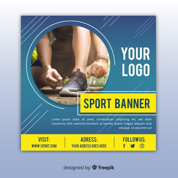 Sport banner with photo flat design