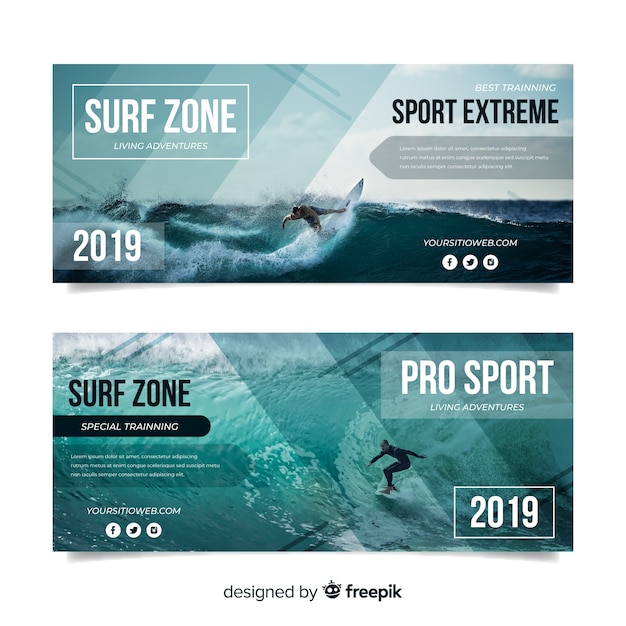 Free vector sport banners template with photo