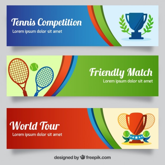 Free vector sport banners with rackets and trophies