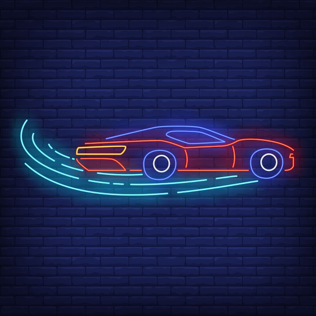 Sport car increasing speed in neon style