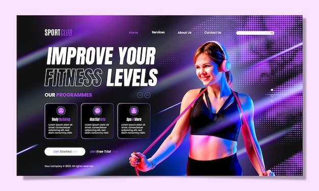 Free vector sport club landing page template