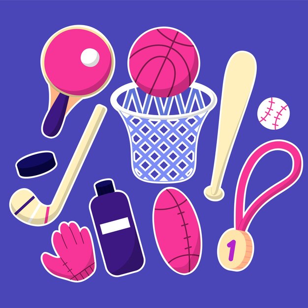 Sport concept with balls and gaming items Balls for football basketball rugby Athletic icons Fitness equipment Vector illustration