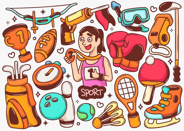 Free vector sport doodle hand drawn color vector collection