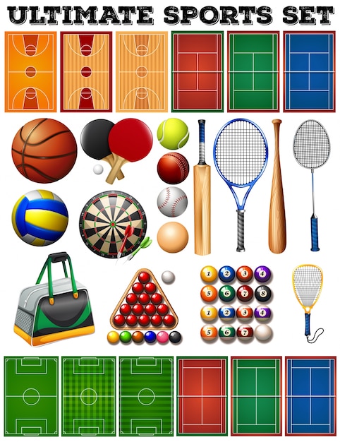 Sport equipments and courts illustration