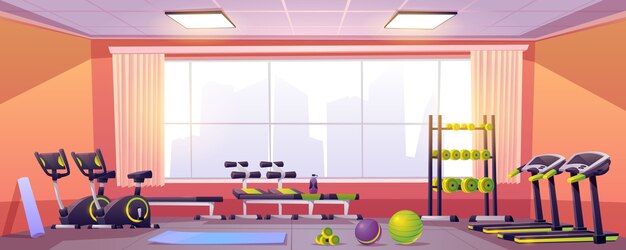 sport and fitness equipment in gym