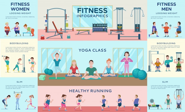 Sport Fitness Infographic Horizontal Banners