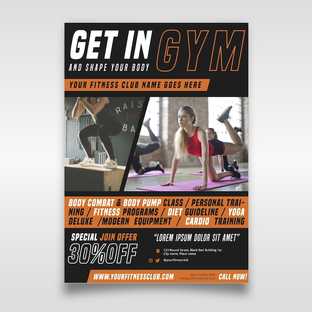 Free vector sport flyer template with image