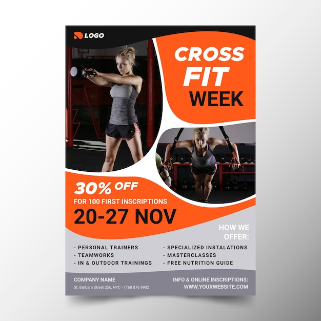 Free vector sport flyer template with image