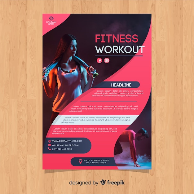 Free vector sport flyer template with photo