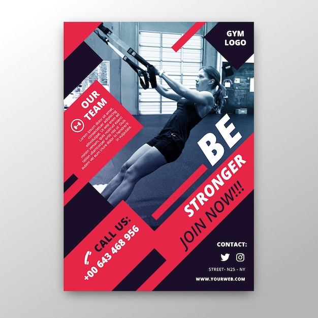 Free vector sport flyer template with photo