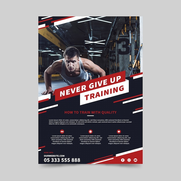 Free vector sport flyer template with photo