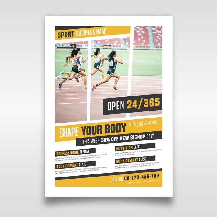 無料Vector 写真付きスポーツチラシテンプレート