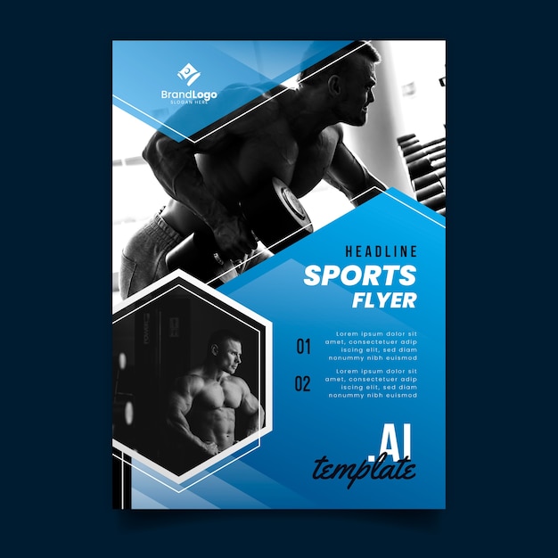 Free vector sport flyer template with photo