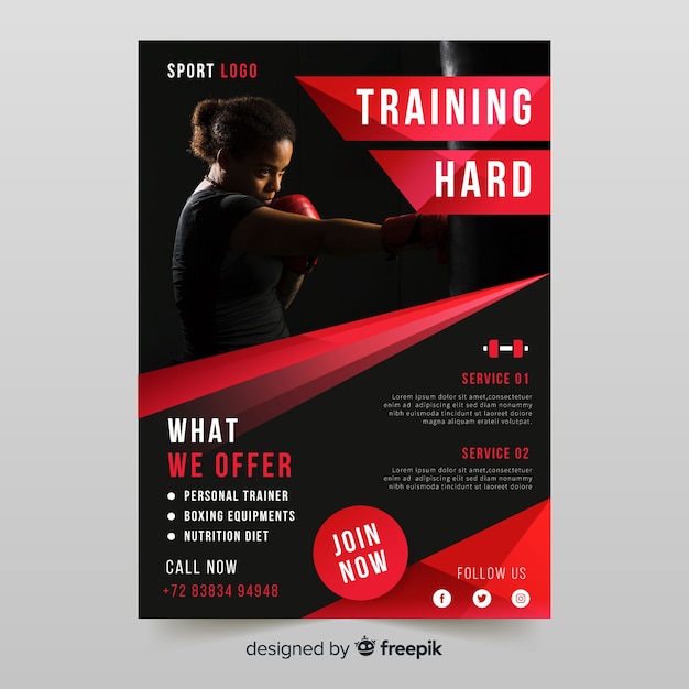 Free vector sport flyer template with photo