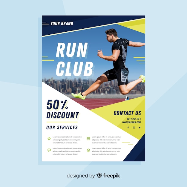 Free vector sport flyer with photo template