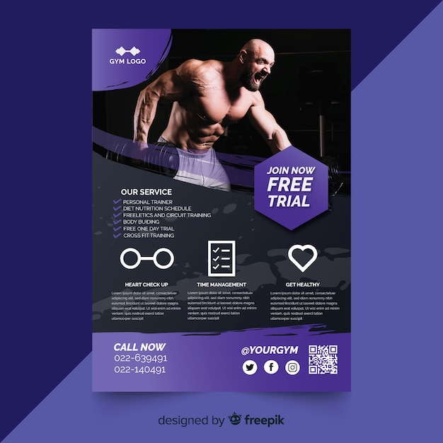 Free vector sport flyer with photo template