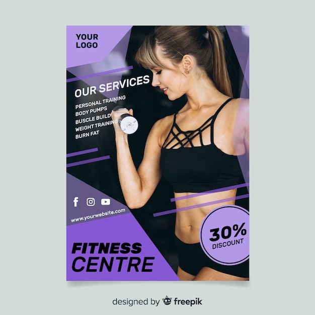 Free vector sport flyer with photo template