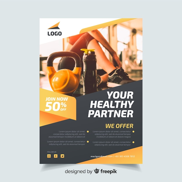 Free vector sport flyer with photo template