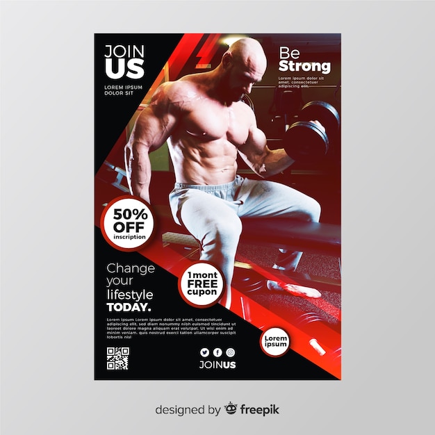 Free vector sport flyer with photo template