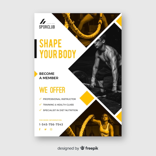 Free vector sport flyer with photo template