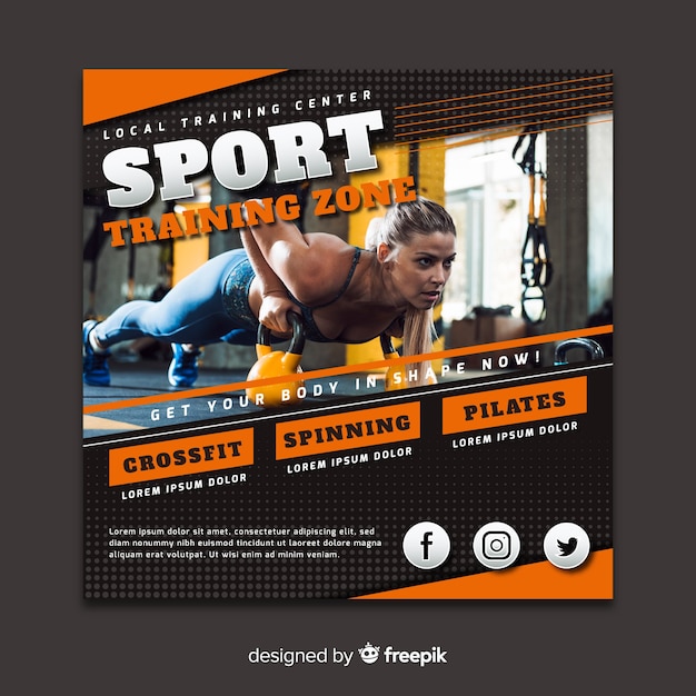 Free vector sport flyer with photo