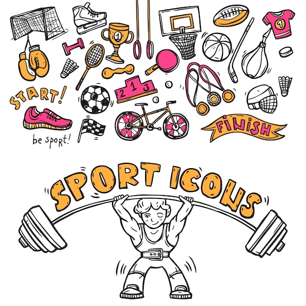 Icone di sport doodle schizzo