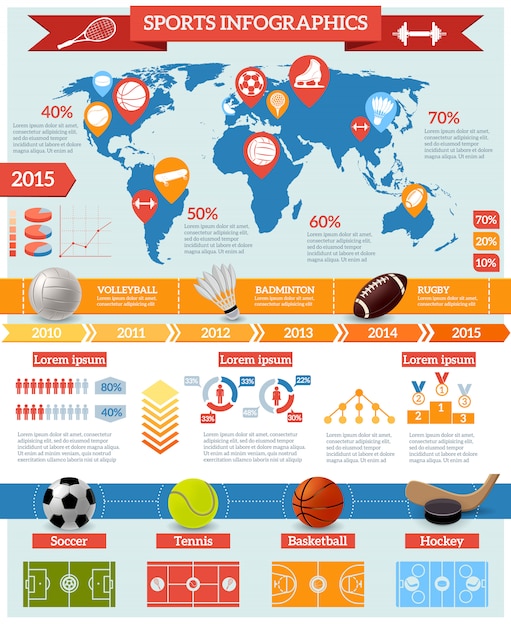 Vettore gratuito set di infografica sportiva