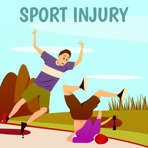 Free vector sport injury flat colorful background. two traumatized skateboarders