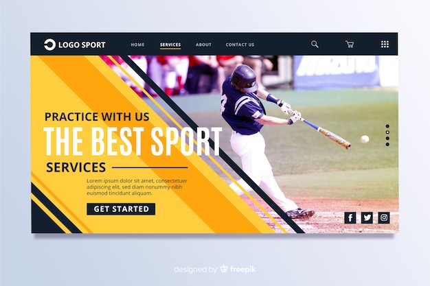 Free vector sport landin page with baseball photo