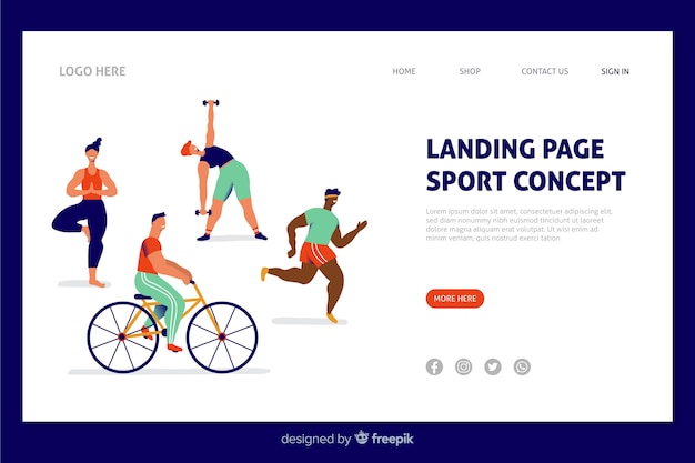 Free vector sport landing page flat design