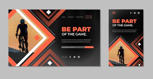 Free vector sport landing page template with image