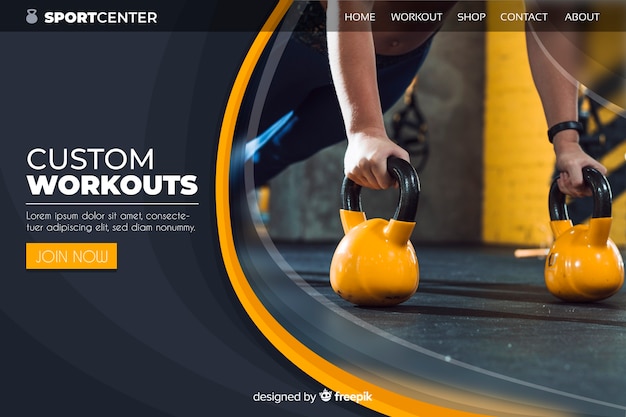 Sport landing page template with photo