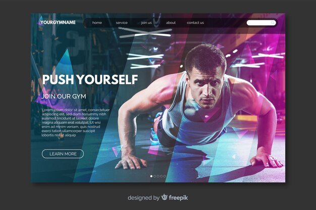 Sport landing page template with photo