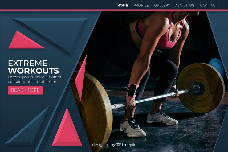 Free Vector sport landing page template with photo