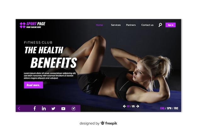 Sport landing page template with photo