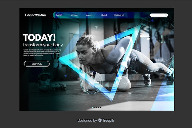 Sport landing page template with photo