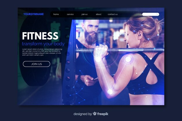 Sport landing page template with photo