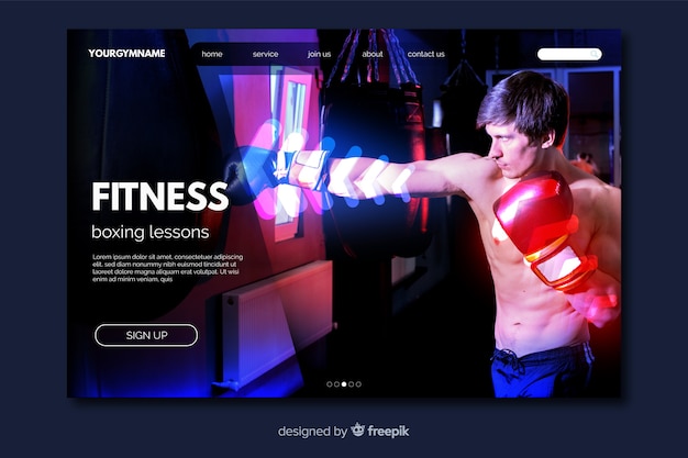 Sport landing page template with photo