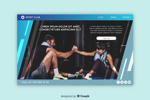 Sport landing page template with photo