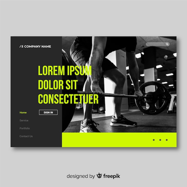 Free vector sport landing page template with photo