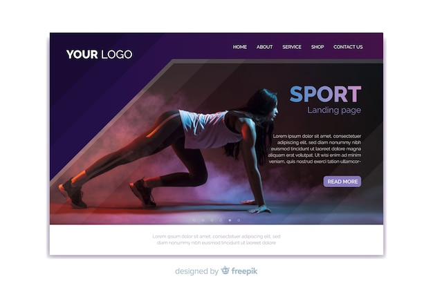 Sport landing page template with photo