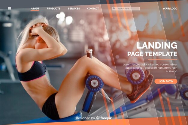 Sport landing page template with photo